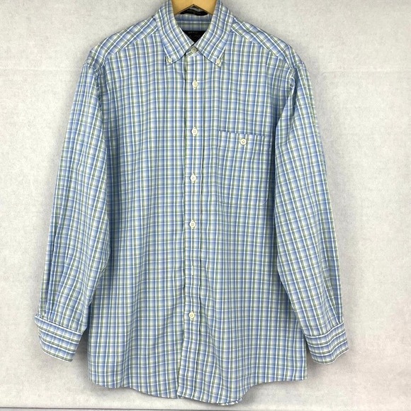 Orvis Men's Button-Down Shirt Medium Blue Green Plaid Long‎ Sleeve Cotton Casual - Picture 1 of 8